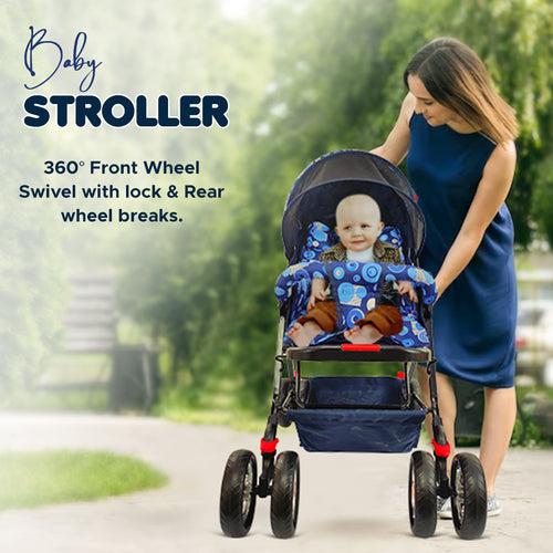 NHR Foldable Pram with 3 Recline Positions, Reversible Handlebar (Choose Any Color)