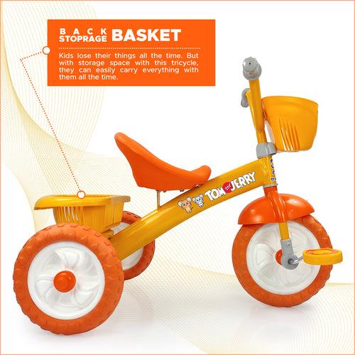 Tom & Jerry Funtrike, Kids Tricycle with Storage Basket (Orange)