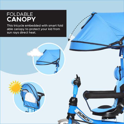 Dash Punch 4-in-1 Baby Tricycle: UV Canopy, Parental Handle - 1 Year+ (Choose Any Color)