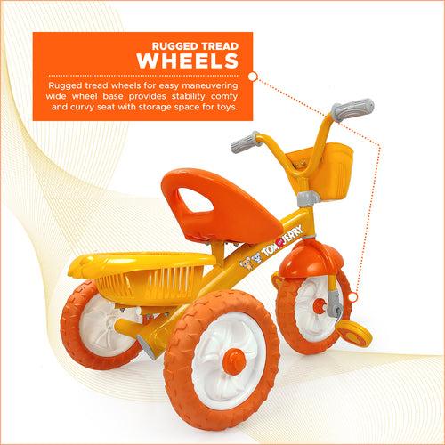 Tom & Jerry Funtrike, Kids Tricycle with Storage Basket (Orange)