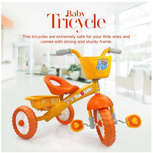 Tom & Jerry Funtrike, Kids Tricycle with Storage Basket (Orange)