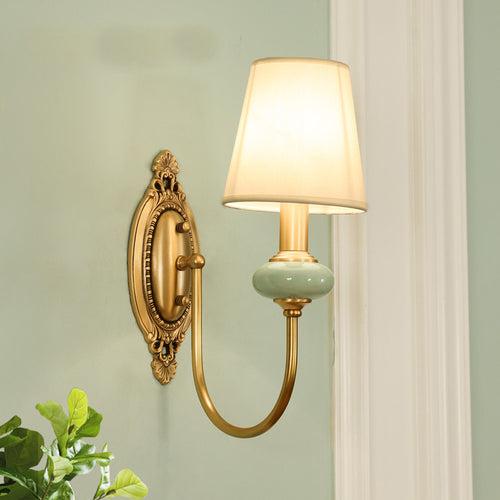 Antique Wall Light Electroplated Brushed Brass Fabric Shade - Warm White