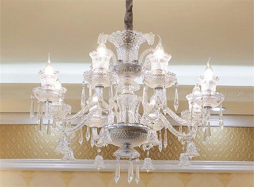 8 Light White Glass Italian Chandelier Ceiling Lights Hanging - Warm White