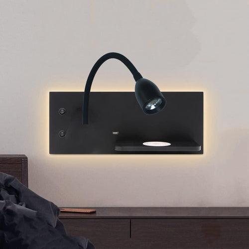 Led Black Gooseneck LED Wall Light with USB and Wireless Charging - Warm White