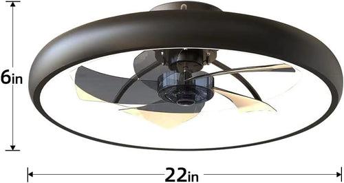 500MM Black Low Ceiling Light with Fan LED Chandelier - Warm White