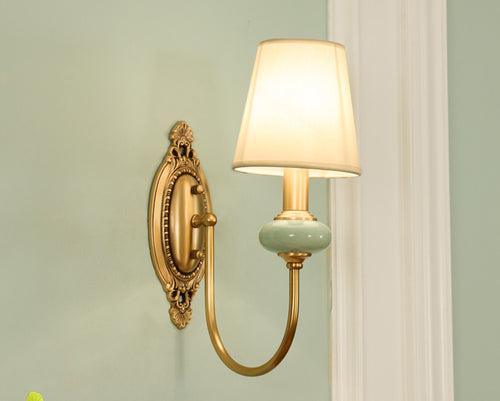 Antique Wall Light Electroplated Brushed Brass Fabric Shade - Warm White