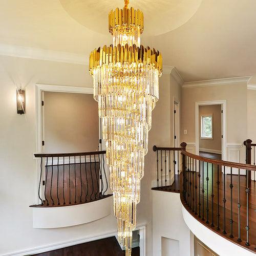 1800MMx600MM K9 CRYSTAL LED DOUBLE HEIGHT STAIR CHANDELIER - WARM WHITE