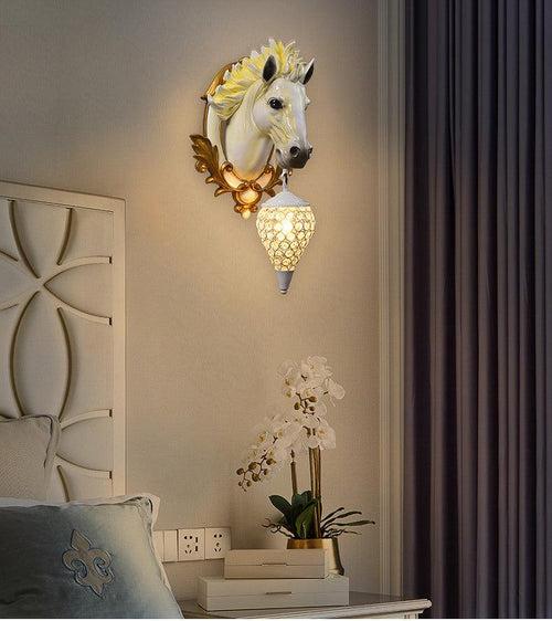 Horse Wall Lamp Art LED European Creative Wall Lamp Bedroom Bedside Lamp - White Gold