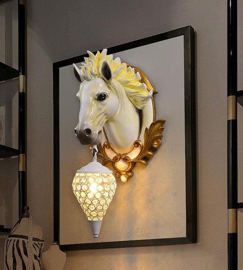 Horse Wall Lamp Art LED European Creative Wall Lamp Bedroom Bedside Lamp - White Gold