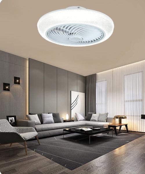 500 MM Round Acrylic Mesh Ceiling Light with Fan LED Chandelier - Warm White