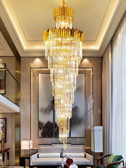 1800MMx600MM K9 CRYSTAL LED DOUBLE HEIGHT STAIR CHANDELIER - WARM WHITE