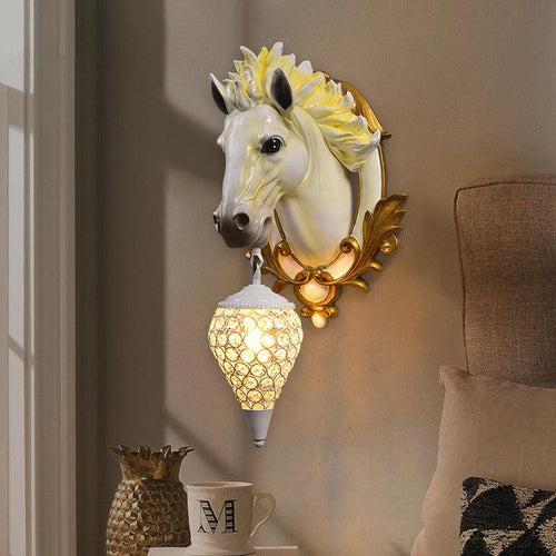 Horse Wall Lamp Art LED European Creative Wall Lamp Bedroom Bedside Lamp - White Gold