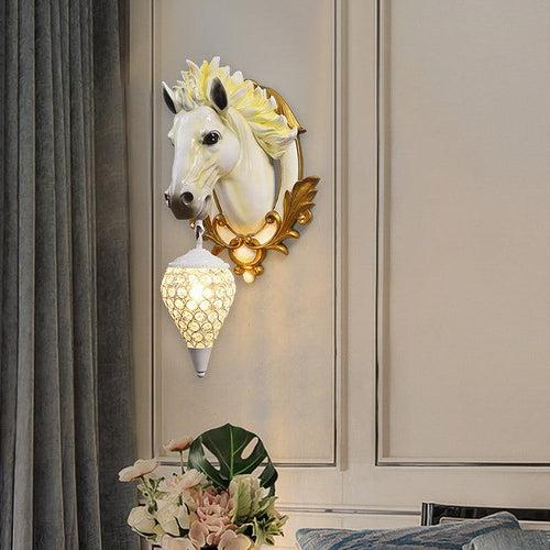 Horse Wall Lamp Art LED European Creative Wall Lamp Bedroom Bedside Lamp - White Gold