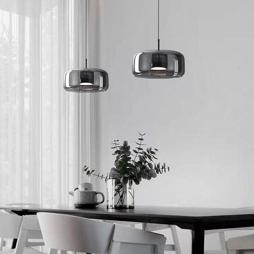 1 Light LED Glass Smokey Black Metal Pendant Ceiling Light - Warm White