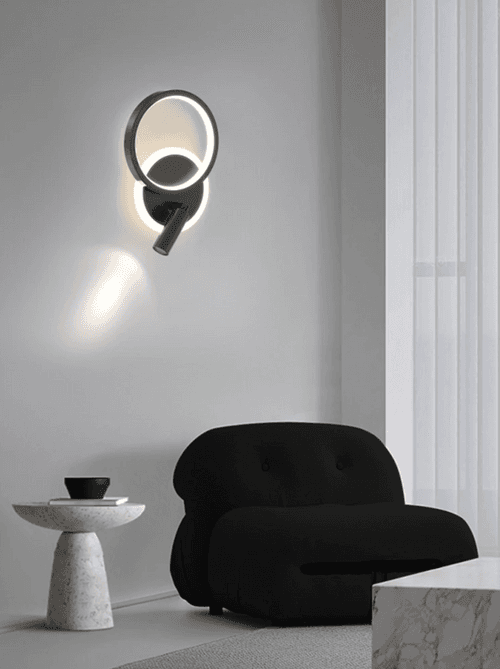 LED 16W Black Round Bedside Wall Ceiling Light with Spot - Warm White