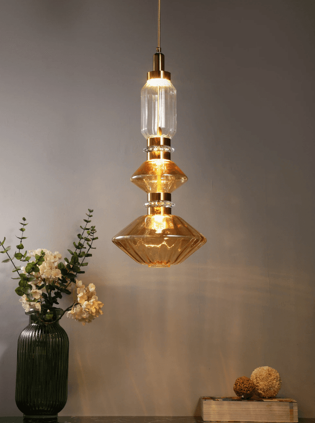 Led Electroplated Gold Cognac Glass Hanging Pendant Ceiling Light - Warm White