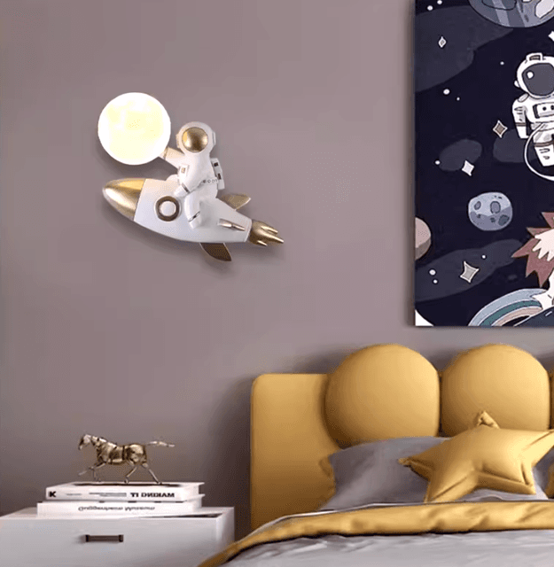 Resin Moon Lamp with Astro Kids Room Wall Light - Warm White