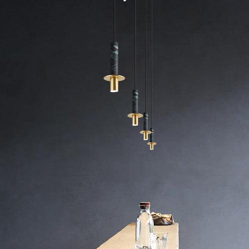 led Gold Black Stone Hanging Pendant Ceiling Light - Warm White