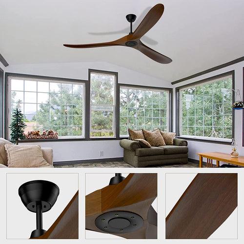 Ceiling Fan with Remote Control 52'' Ceiling Fan with 3 Wood Dark Walnut Blades Noiseless Energy Efficient DC Motor
