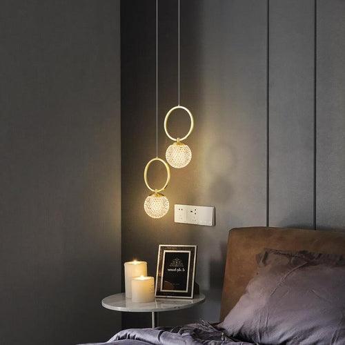 led Gold Ring Glass Crystal Hanging Pendant Ceiling Light - Warm White