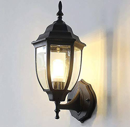 Black Outdoor Wall Light Fixture Exterior Lantern Porch Lights with Water Glass Shade - Warm White