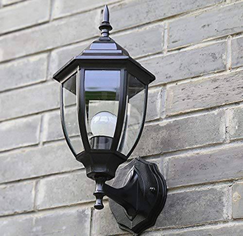 Black Outdoor Wall Light Fixture Exterior Lantern Porch Lights with Water Glass Shade - Warm White