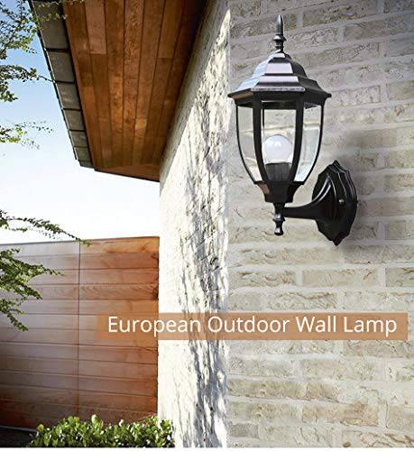 Black Outdoor Wall Light Fixture Exterior Lantern Porch Lights with Water Glass Shade - Warm White