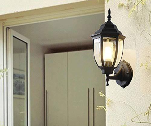 Black Outdoor Wall Light Fixture Exterior Lantern Porch Lights with Water Glass Shade - Warm White