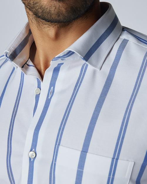 Stretch Dobby Striped Shirt - White & Blue