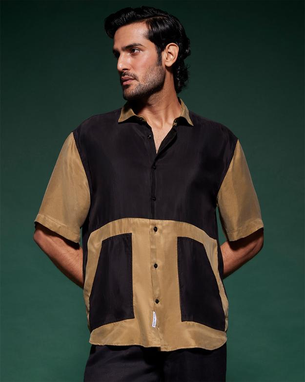 Black & Brown Half-Sleeve Cupro Shirt