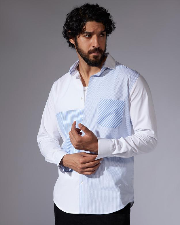 White Patchwork Poplin Shirt