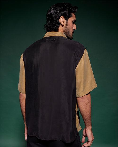 Black & Brown Half-Sleeve Cupro Shirt