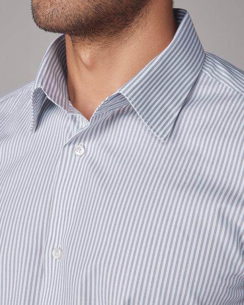 Grey Poplin Striped Shirt