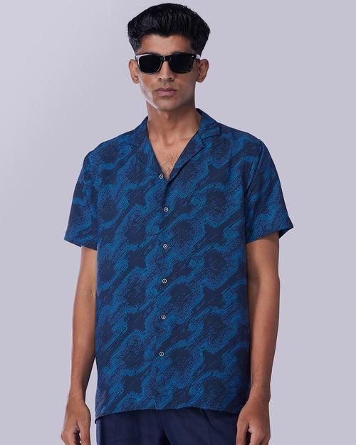 Blue Half-Sleeve Printed Shirt