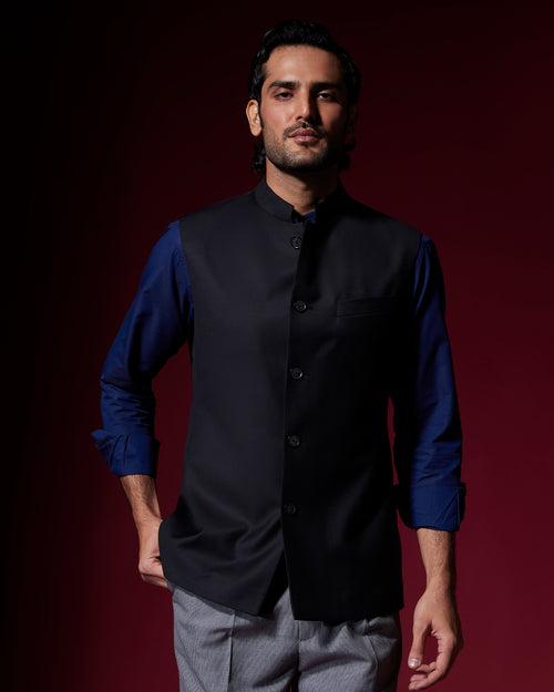 Twilight Blended Wool Nehru Jacket - Black