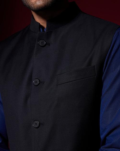 Twilight Blended Wool Nehru Jacket - Black