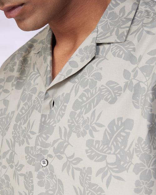 Grey Half-Sleeve Floral Printed Shirt