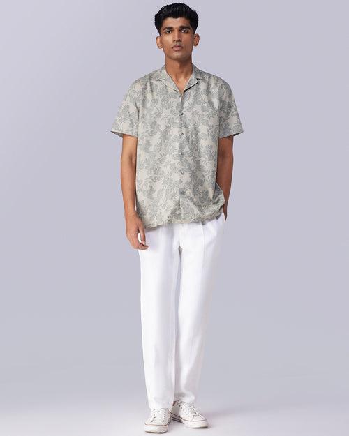 Grey Half-Sleeve Floral Printed Shirt