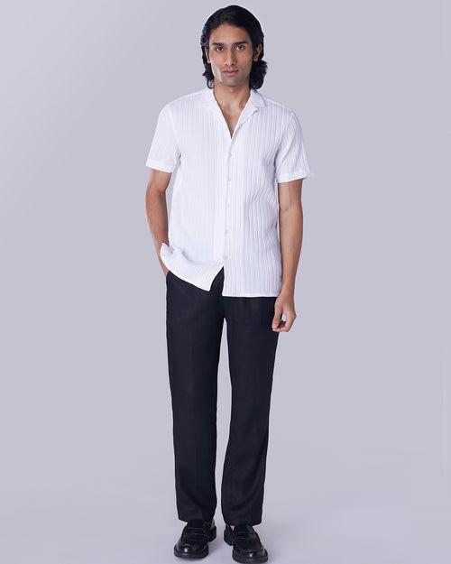 White Self-Striped Textured Shirt