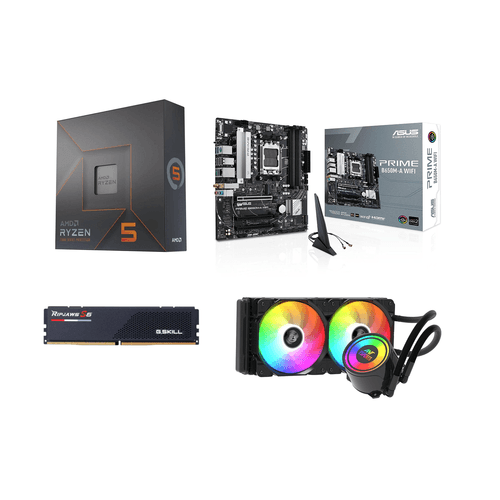 AMD Ryzen 5 Combo - AMD Ryzen 5 7600X Processor / Asus Prime B650M-A WIFI Motherboard / Gskill Ripjaws 16GB (16GBx1) DDR5 5200MHz Ram / Ant Esports ICE-240 240mm ARGB AIO Liquid Cooler