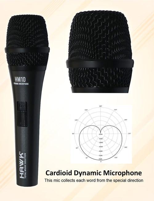 Hawk Proaudio HM 10 Handheld Dynamic Cardioid Wired Mic for Live, Recording, Speech with mic Holder and Pouch with ON/Off Switch, (Mic Cable Not Included)
