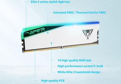 Patriot Memory Viper Elite 5 RGB DDR5 6000MT/s CL42 Desktop Memory 96GB (2x48GB) Kit 1.35V (PVER596G60C42KW)