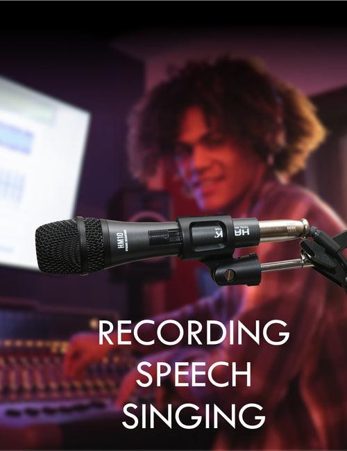 Hawk Proaudio HM 10 Handheld Dynamic Cardioid Wired Mic for Live, Recording, Speech with mic Holder and Pouch with ON/Off Switch, (Mic Cable Not Included)