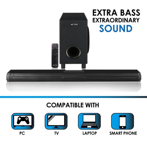 Ant Esports SBW300 300 watts Soundbar with Wired 8-inch Subwoofer I 2.1-Channel 5.0 Bluetooth, I TV/Projector/Gaming, HDMI/Optical/AUX/USB/TF I FM Radio I Wall Mountable, Remote Control –Black