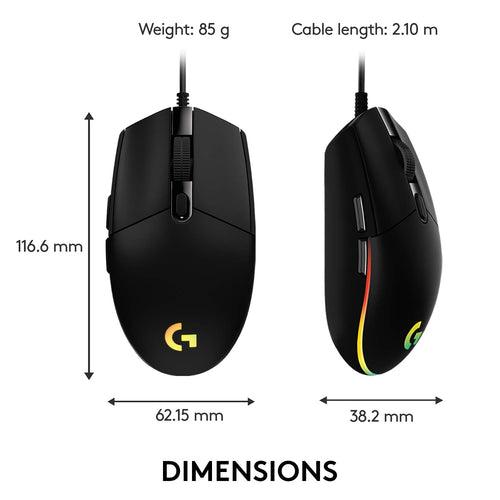 Logitech G G203 Wired Gaming Mouse, 8000 DPI, Rainbow Optical Effect LIGHTSYNC RGB, 6 Programmable Buttons, On-Board Memory, Screen Mapping, PC/Mac Computer and Laptop Compatible - Black
