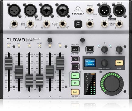 Behringer FLOW 8 8-Input Digital Mixer with Bluetooth Audio and App Control, 60 mm-Channel Faders, 2 FX Processors and USB/Audio Interface