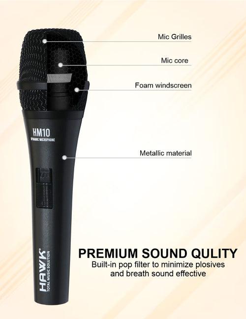 Hawk Proaudio HM 10 Handheld Dynamic Cardioid Wired Mic for Live, Recording, Speech with mic Holder and Pouch with ON/Off Switch, (Mic Cable Not Included)