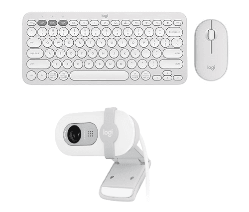 Logitech PEBBLE 2 COMBO Slim, multi-device Bluetooth keyboard & Mouse With BRIO 100 Full HD 1080p Webcam Combo