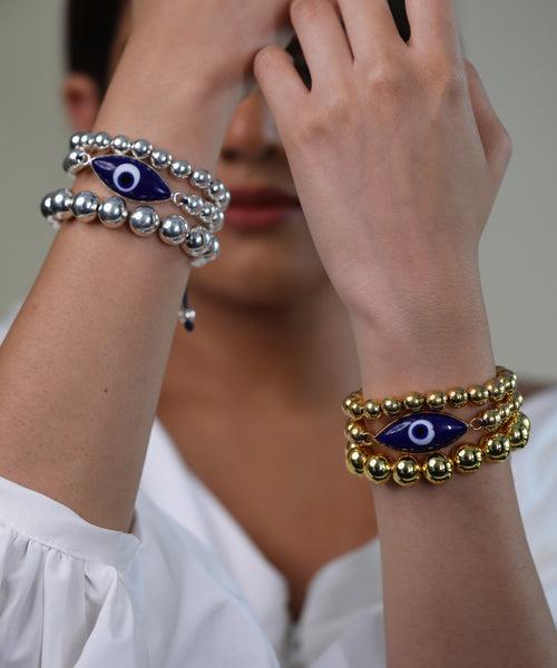 Blue Evil Eye Bracelet In Silver