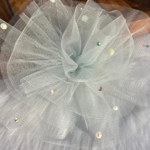 Light Blue Pearls Ruffled Fascinator